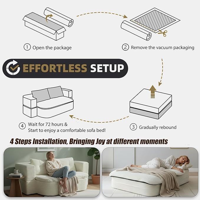 78.7-inch Folding futon Sofa Bed Full-Size Convertible Sleeper Couch Bed Memory Sponge Double Sofa with Comfortable Mattress Suitable for Living Room and Guest Room (beige 78.7 inches)