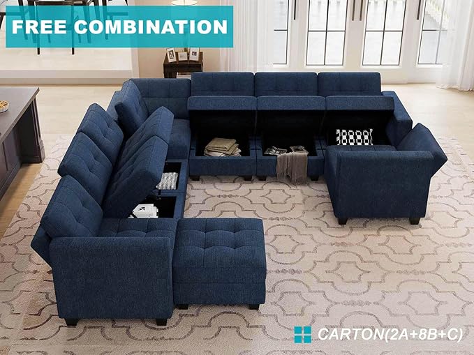 Belffin Armrest Module for Modular Sectional Sofa Couch Side Armrest for Sectional Modular Sofa Fabric Blue