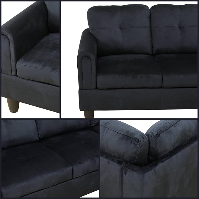 Modular L-Shaped Sectional Sofa Modern Couches with Movable Chaise Convertible 4-Seater Couch for Bedroom Apartment &amp Office Black
