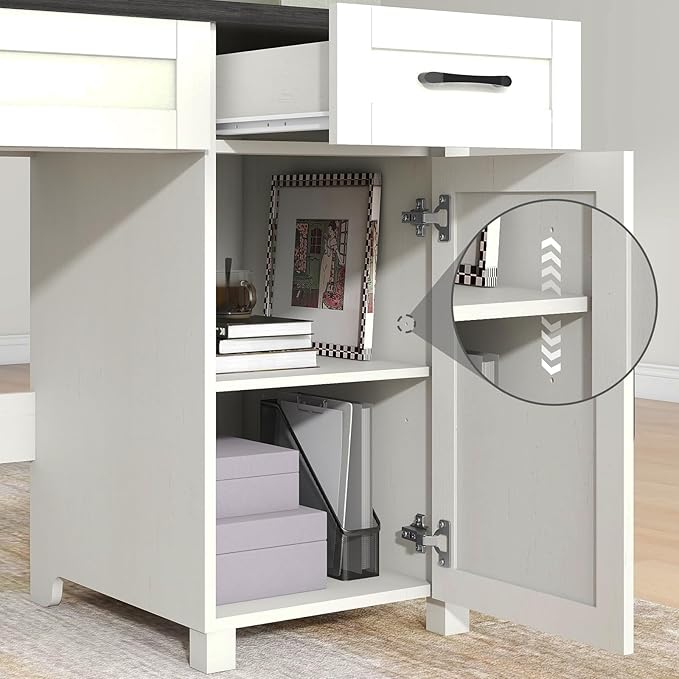 Vabches Farmhouse 47 Executive Desk Computer Desks with Drawers and Storage Cabinet Workstation Computer Desk for Home Office Study.(Black).