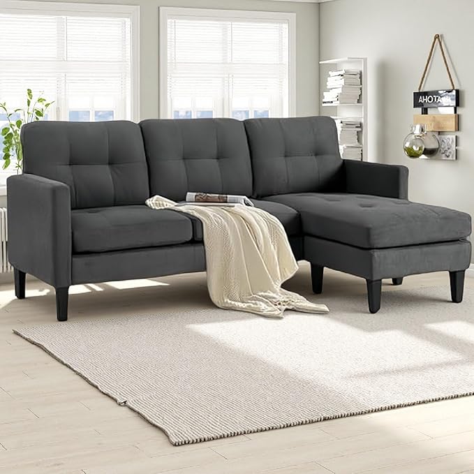 L Shaped Sectional Sofa with Movable Ottoman Lounge Sectional Sleeper Sofa Couch for Apartment &amp Small Space Small Couch for Living Room Dark Gray