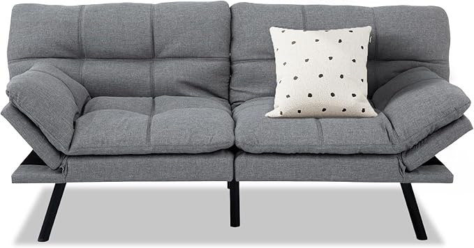 MUUEGM Convertible Futon Sofa Bed Memory Foam Futons Couch Bed 71 Adjustable Backrests and Armrests Sleeper Sofa Modern Love Seat Couch Bed for Living Room Small Space Office Light Grey