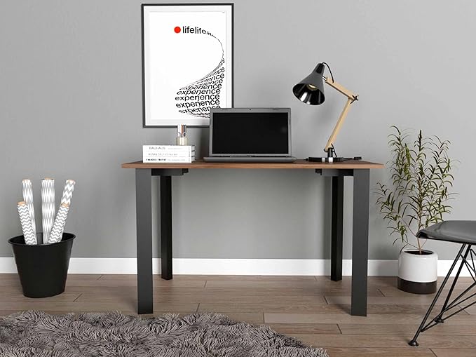 Mahogany Rectangle Writing Desk with Steel Legs - Modern Office Desk for Home and Study