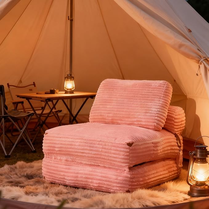 75''Foldable Sofa BedPink Convertible Folding Sleeper Chair BedFoldable Single Sofa Foam Filling Couch with Pillow Comfy Corduroy Lazy Floor Sofa for Small Room Living Room Bedroom Apartment