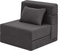 MeMoreCool Boneless Folding Chair Bed – Dark Grey Corduroy Single Sleeper Sofa 4-in-1 Convertible Futon Couch with Pillow Compact Fold-Out Floor Mattress with Washable Cover for Bedroom Guest Room