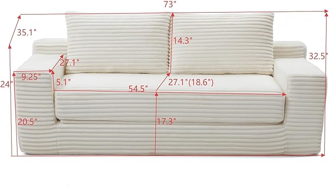 73 Convertible Sofa Bed Pull Out Loveseat Sleeper Sofa with Side Pockets 2 in 1 Folding Couch Bed Fold Out Floor Couch Lounge Sofa with 2 Pillows for Living Room Apartment (Beige)