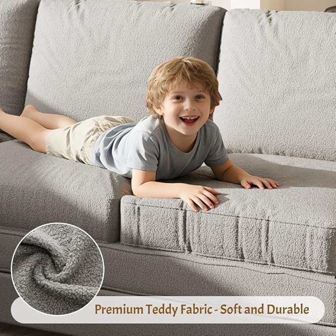 KEIKI 85 Convertible Sofa Bed with Chaise for Guest Rooms &amp Studios L-Shaped Sectional Couch with Pull Out Bed Teddy Upholstery &amp USB Charging