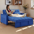 54 Convertible Sofa Bed Velvet Sleeper Sofa with Pull-Out Bed 3-in-1 Futon Couch with Reclining Backrest and Side Pocket Modern Loveseat for Living Room (Dark Blue)