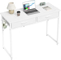 Pinmoco42 inch Writing Desk with 2 Fabric Drawers&amp RGB LED Light Study with Hanging Hook for Small Spaces Home Office White