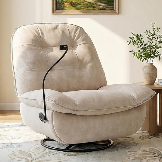 Swivel Rocker Recliner Chair for Adult Glider Nursery Rocking Chair Armless Single Recliner Sofa for Living Room Oversized &amp Overstuffed Phone Holder Included Beige