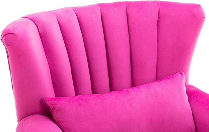 Kmax Rose Accent Chair Velvet Wingback Chair with Pillow Nail-Head Channel Tufted Oversized Club Chair for Living Room Bedroom Guest Room