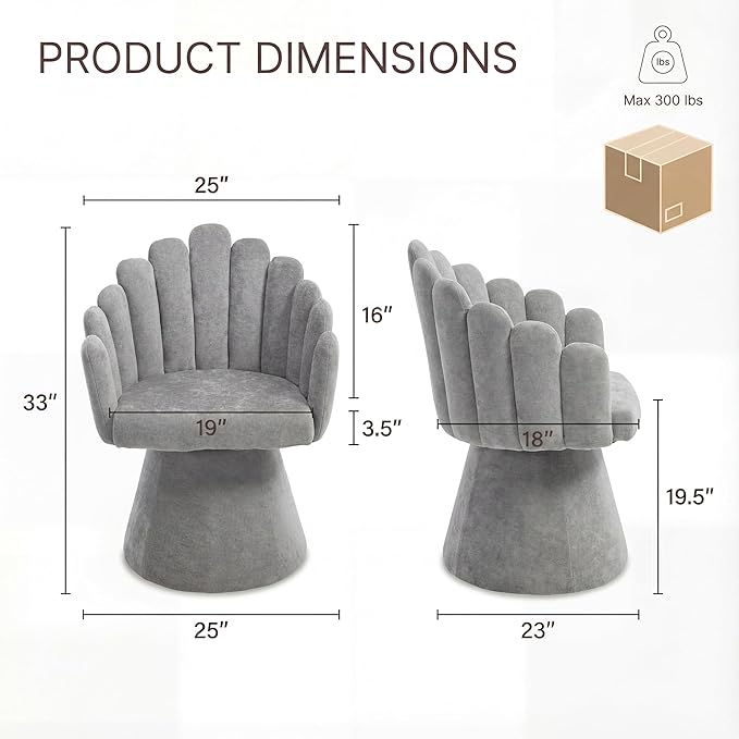 Modern 360 Degree Swivel Accent Chairs Set of 2 Barrel Living Room Chair with Curve Back and Armrest Comfy Round Vanity Chair Reading Armchair Single Sofa for Bedroom/Waiting Room Grey