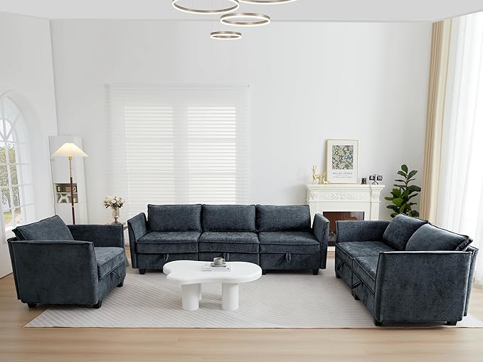 ORRD Oversize Modular Sectional Sofa Set Convertible U Shaped Couch with Storage 6 Seater Sofa Modular with Ottomans and Reversible Chaise for Living Room Office (Blue Grey)