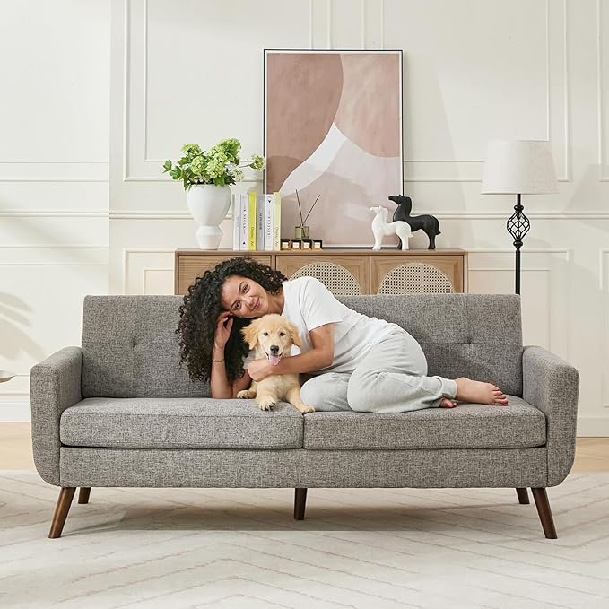 Tbfit Loveseat Sofa 77 W Mid Century Modern Love Seat Small Loveseat for Bedroom Button Tufted Upholstered Small Couch Sofa for Living Room Gray