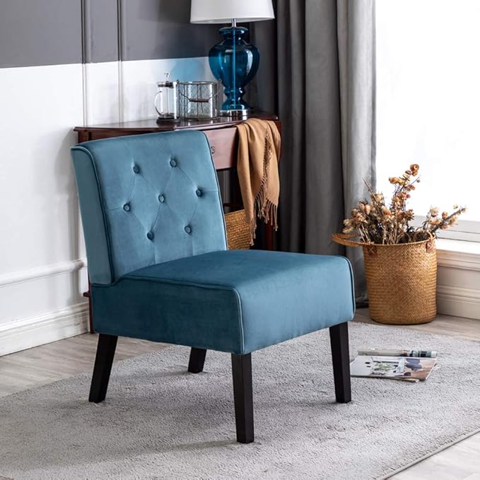 Reeso 2-Piece Living Room Armless Button Tufted Pattern Accent Chair Blue