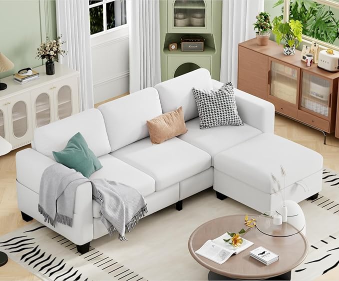 Sectional Couches for Living Room - Convertible L Shaped Couch with Storage Ottoman 3 Seater Modern Velvet Grey Sofa for Small Space Studio Basement Loft