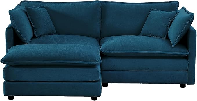 kevinplus 70'' Blue Loveseat Sofa Couch with Convertible Ottoman for Living Room Modern Contemporary 2-Seat Sofa Couch for Bedroom Apartment Small Spaces Chenille Fabric (Loveseat + 1 Ottoman)