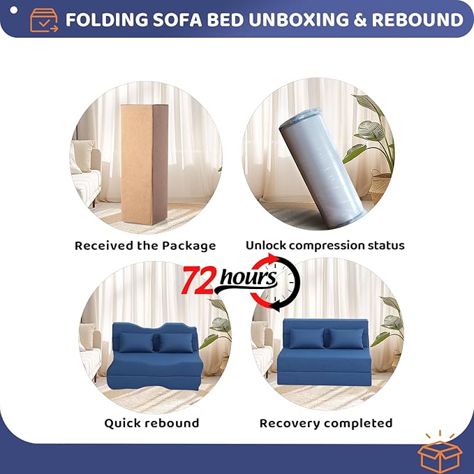 Folding Sofa Bed Foldable Sleeper Chair with Pillow Convertible Fold Out Chair Bed with Washable Cover Foldable Mattress for Living Room Bedroom Guest Room Standard Size Blue