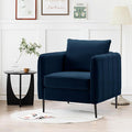 Velvet Accent Chair Comfy Upholstered Armchair Living Room Single Reading Chair with Metal Legs for Living Room Bedroom Office (Navy Chair)