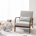 KOTEK Mid Century Modern Accent Chair with Lumbar Pillow Reading Arm Chair with Rubber Wood Frame Upholstered Seat &amp Back Waist Cushion Fabric Lounge Armchair for Living Room Bedroom (Grey)