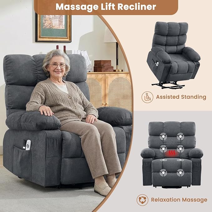 BOSMILLER Power Lift Recliner Chair with Massage and Heat for ElderlyElectric Lift Chair with Side Pockets and Remote Control for Living Room