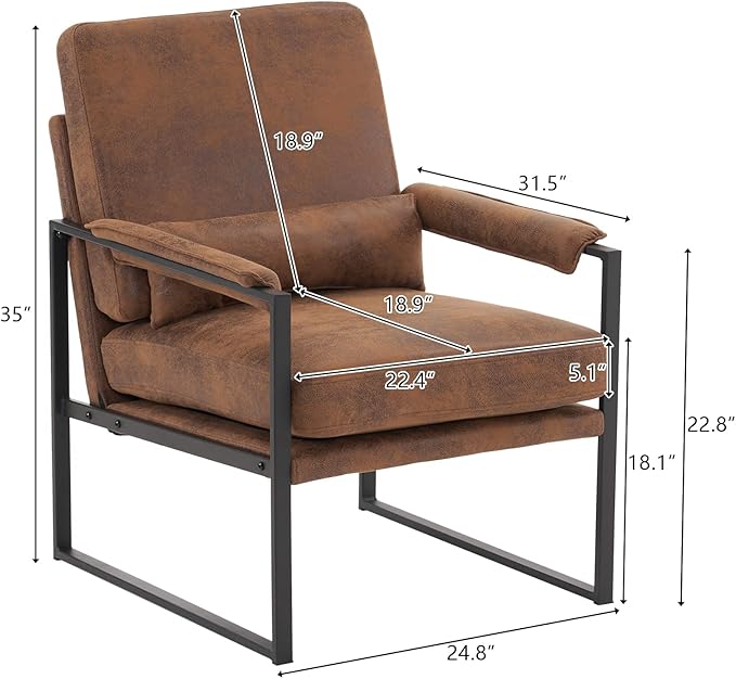 Karl home Mid-Century Accent Chair Bronzing Cloth Arm Chair with Metal Legs Thick Padded Sofa Chair Lounge Chair with Pillow for Living Room Bedroom Belcony Bronzing Brown