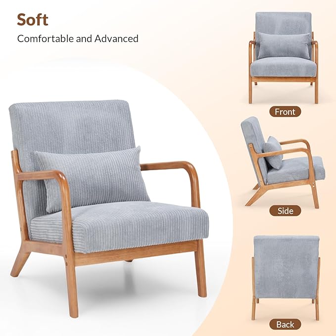 Rovibek Striped Accent Chair for Bedroom - Modern Accent Chairs with Lumbar Pillow Comfortable Reading Chair with 4.7in Thick Cushion Small Living Room Chairs for Small Spaces