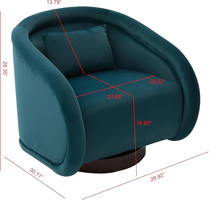 Swivel Accent Chair 360-Degree Rotating Barrel Chair with Soft Velvet Upholstery Comfy Pumpkin-Shaped Lounge Chair for Living Room Bedroom Office (Teal)