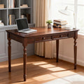 Solid Wood Computer Writing Desk with Drawers 47” Home Office Desks with Round Table Legs for Home Den Room or Workspace (Walnut)