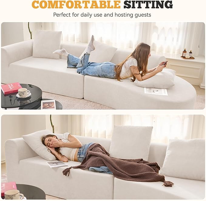 126 Modular Sectional Sofa Modern Cloud Curved Couch with Deep Seat Upholstered Oversized Couches for Living Room No Assembly Required Beige Chenille Fabric 1PCS