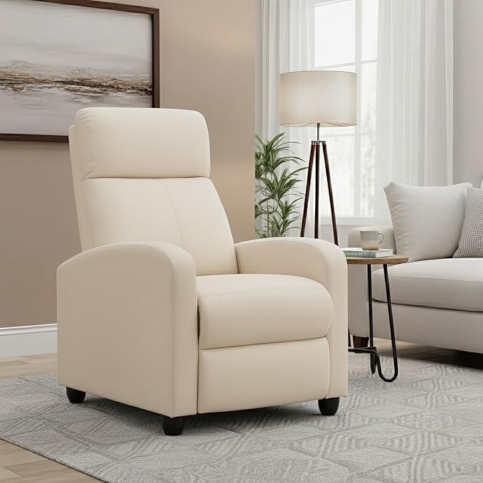 BestMassage | Recliner Chair | with 2 Point Massage Function | Textile Beige | with Lumbar Support Adjustable Push Back Footrest &amp Padded Seat | Easy Assembly | for Living Room Home Theatre