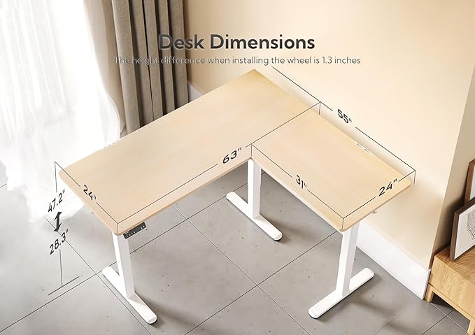 Claiks L Shaped Standing Desk Adjustable Height Dual Motor Electric Corner Standing Desk 63x55 inch Sit Stand up Desk with Splice Board Nature
