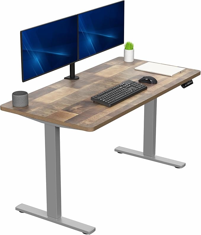 VIVO Electric 55 x 28 in Standing Desk Memory Height Adjustment 1B Series Holds 220 lbs One-Piece Reclaimed Wood Top Gray Frame DESK-KIT-1G55P