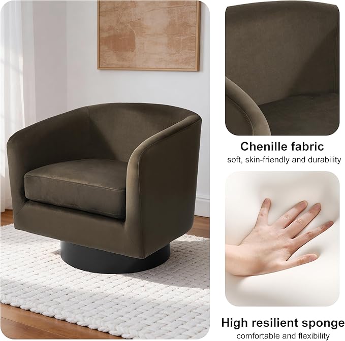 Swivel Barrel Accent Chair Modern Round Chenille Fabric Arm Chair for Living Room Bedroom Comfy Club Reading Chairs for Adults（Velvet Coffee Set of 4