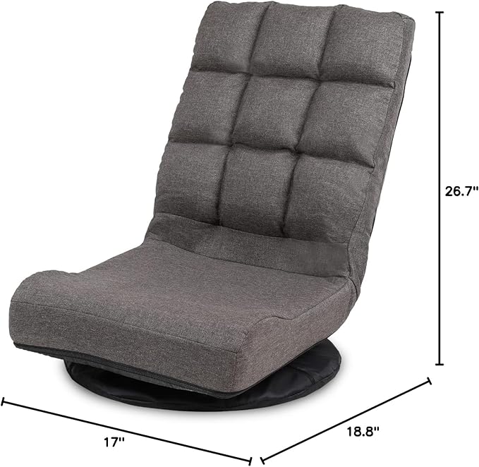 Swivel Floor Chair for TeensMultipurpose Gaming Chair Rocker for TV Reading Playing Video Games Lumbar Support Adjustable Foldable Backrest (Brown)