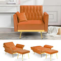 Velvet Accent Chair with Adjustable Backrest and Armrests Single Recliner Armchair with Ottoman and Golden Mental Legs for Living Room Bedroom and Waiting Room Orange