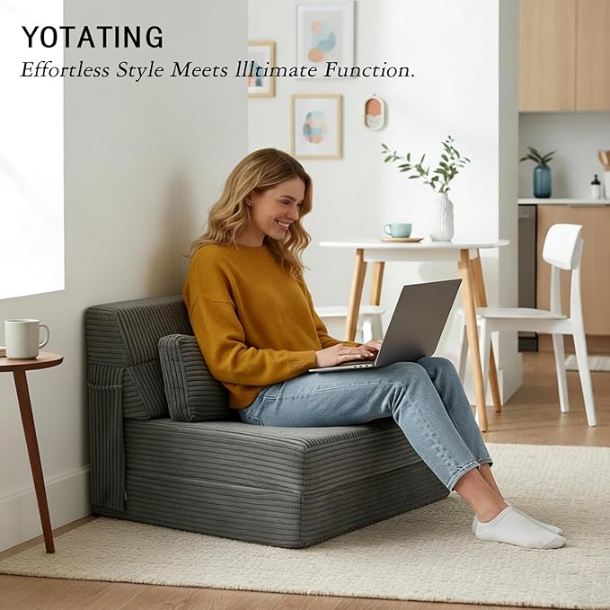 Folding Sofa Bed with Pillow Convertible Sleeper Chair Comfy Floor Futon Couch Mattress Lounge Lounge Sofa for Adults Portable Fold Out Chair Bed for Living Room Bedroom Single Gray