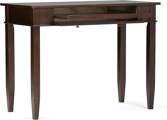 SIMPLIHOME Carlton Desk - 42 Inch Wide Solid Wood Writing Desk in Dark Tobacco Brown Transitional Home Office Computer Table for Study or Compact Space with Flip-Down Keyboard Tray
