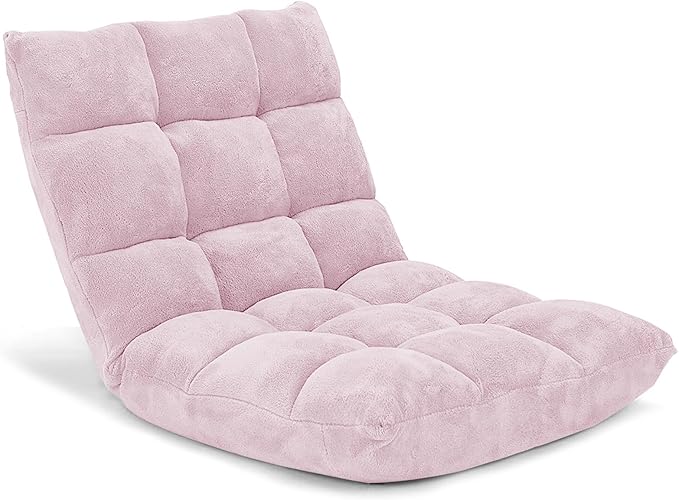 Moccha 14-Position Floor Sofa Folding Sofa Chair with Back Support Memory Foam Floor Gaming Chairs for Adults Adjustable Padded Couch Recliner Chaise Lounge for Reading Meditating (Light Pink)
