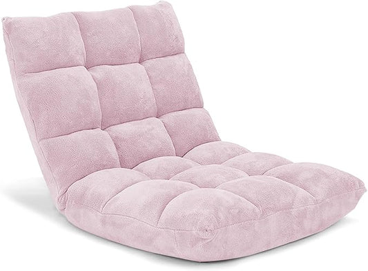 Moccha 14-Position Floor Sofa Folding Sofa Chair with Back Support Memory Foam Floor Gaming Chairs for Adults Adjustable Padded Couch Recliner Chaise Lounge for Reading Meditating (Light Pink)