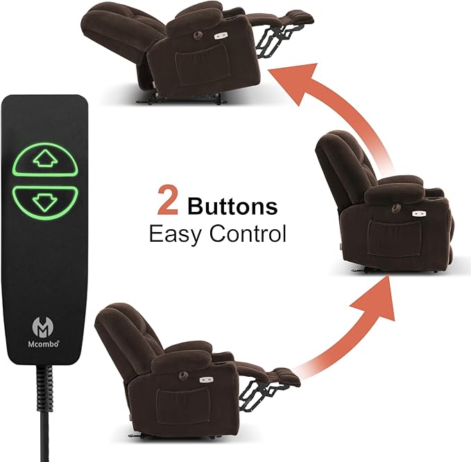 MCombo Zero Gravity Power Recliner Chair with Heat and Vibration Massage Reclining Chair with USB &amp Type C Ports Cup Holders for Living Room Fabric 8015 (Brown)