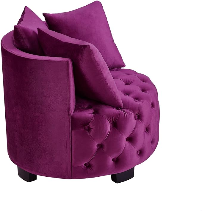 GDFStudio Upholstered Tufted Accent Chair Contemporary Velvet Leisure Chair with Curved Back and Integrated Arms Modern Round Accent Chair for Living Room Violet