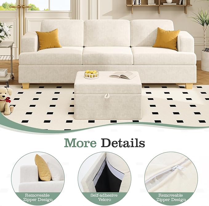 Apicizon Cloud Couches Living Room Furniture Sets 3 Seater Sofa &amp 3 Seater Sofa for Bedroom Comfy Chenille Couch Sleeper Sofa for Apartment Lounge White Chenille