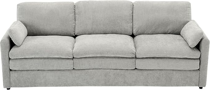 89 Oversized Cozy Upholstered 3-Seater Sofa Comfy Cloud Sofa with Detachable Lumbar Pillow Chenille Fabric Cloud Sofa Double Cushion Couch for Living Room (Light Grey-3c)