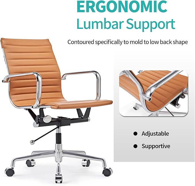 Mid Back Office Chair with Arms and Lumbar Support Ergonomic Swivel Desk Chair for Receptionist Executive Home Office Use – Terracotta