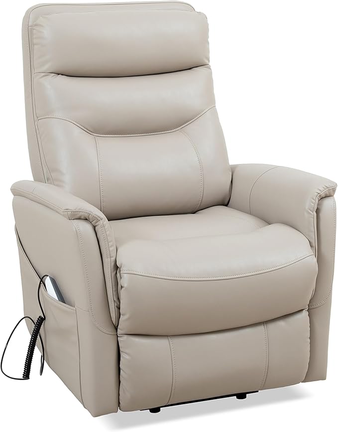 Parker Living Gemini - Softy Ivory Power Lift Recliner Chair with Articulating Headrest 90% Polyester 10% PU Upholstery Electric Recliner for Living Room Bedroom