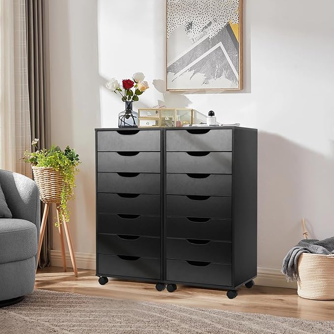 TUSY Vertical File cabinets with Caster Wheels for Home Office Black