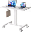 Mobile Standing Desk Small Standing Rolling Desk Portable Laptop Desk with Lockable Wheels Computer Workstations Adjustable Height White