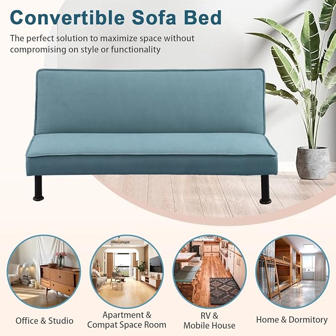 Convertible Futon Sofa Bed Modern Sleeper Couch Sofabed Reversible Recliner Sofa with 3 Adjustable Positions for Living Room Studio Apartment Office Small Space 64 x 33 x 32in.