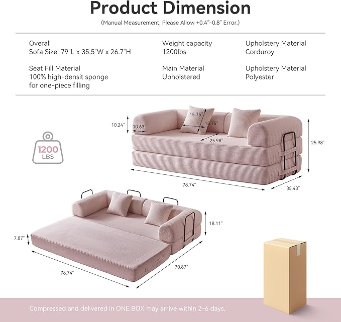 Compression Sofa Cloud Sectional SofaSofa Bed Boneless Modular Sectional Sofa with 2 Pillow Comfy Fluffy Couch with Futon Bed Perfect for Living Room Small Space